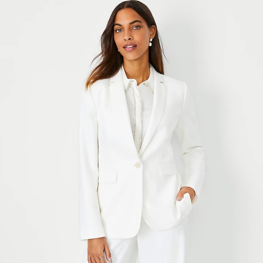 Ann Taylor: The Petite Long One Button Blazer in Herringbone